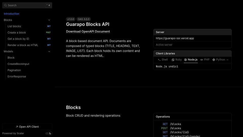 Guarapo Blocks API